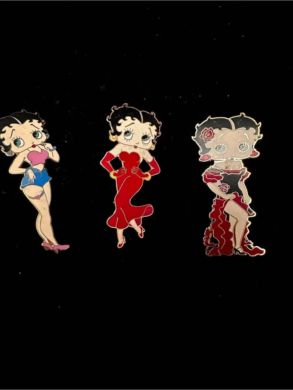 Vintage Betty Boop Enamel Pin/Brooch Lot - Red, Pink, Black Accents/8 pc Lot